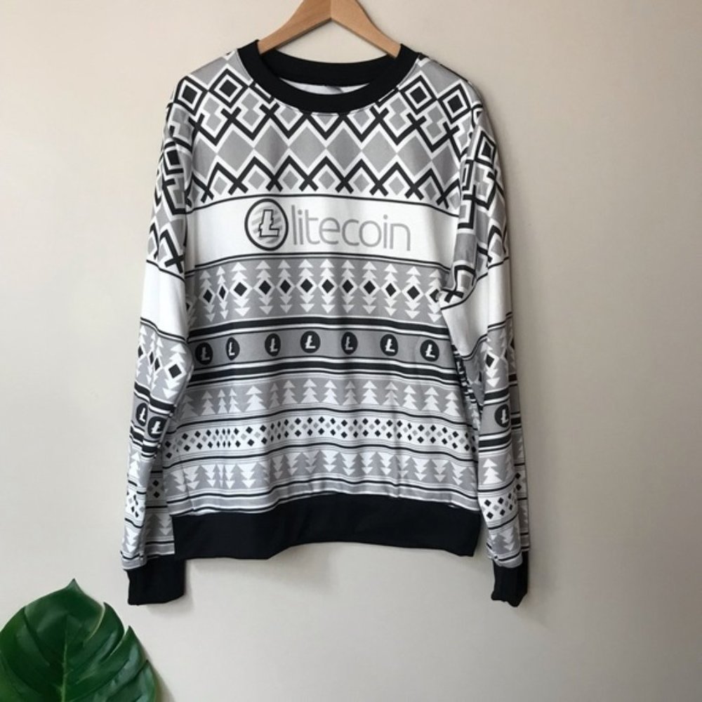 Litecoin Ugly Holiday Sweater Pullover Men's Size 2XL Gray NWOT